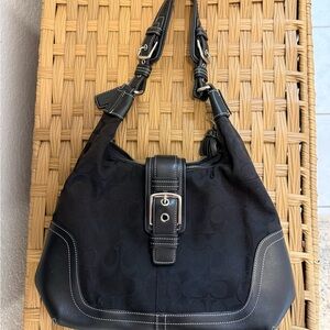 Coach Black Shoulder Bag with Buckle Detail
